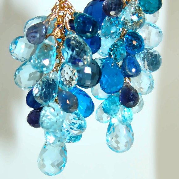 Blue Topaz Apatite Kyanite Aquamarine briolette Blue Gemstones Earrings - Picture 2 of 5